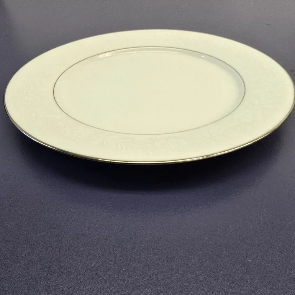 Noritake Ranier 6909 Dinner Plate White Floral & Platinum Trim 10-1/2” Vtg Set 4